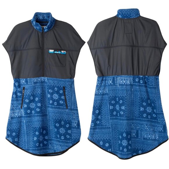 Kavu Black Blue Bandana Neve Fleece Quilted Top Zip Pockets Dress Size M NEW! - Picture 2 of 9